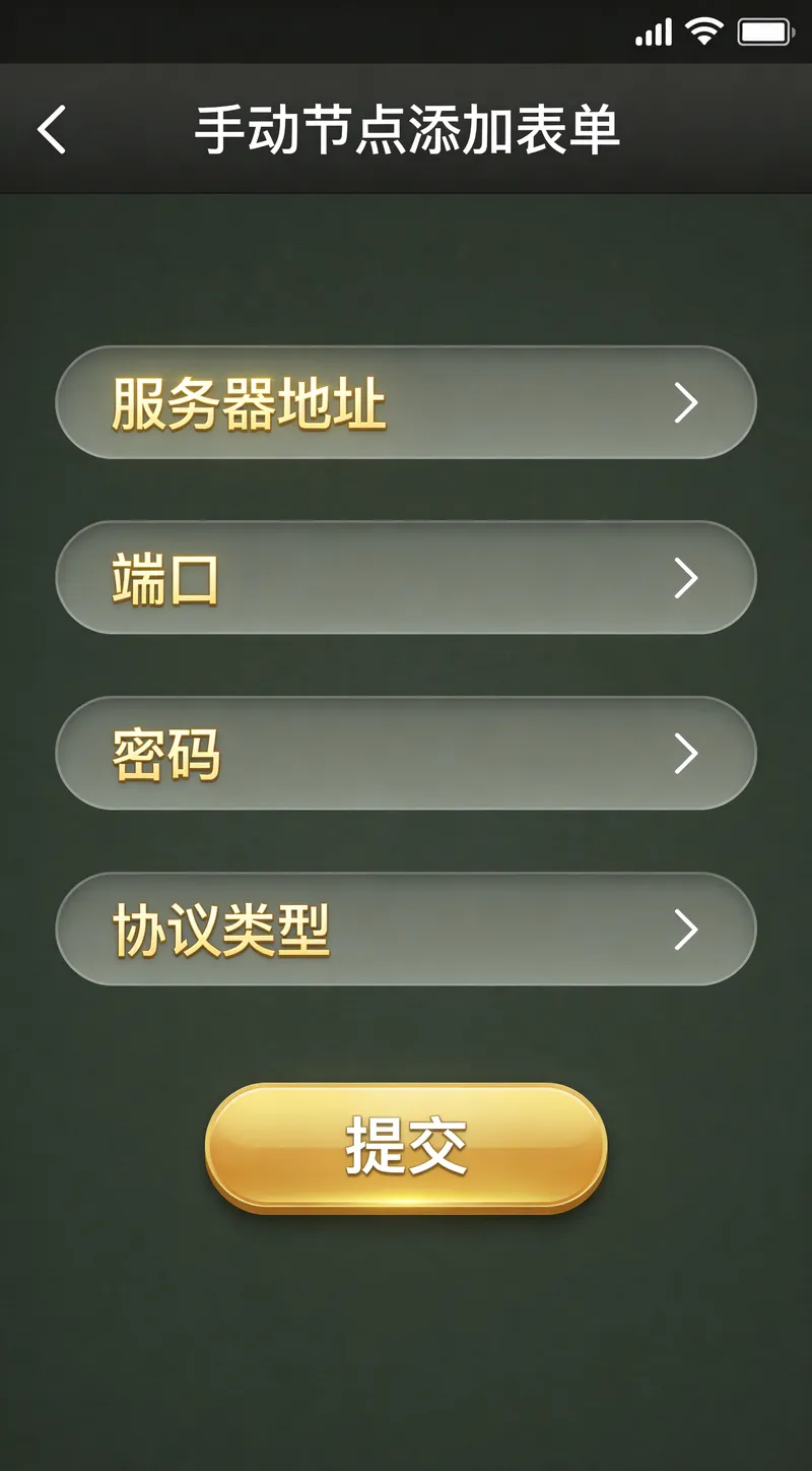 小火箭加速器手动添加节点配置界面